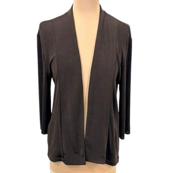 Chico’s Travelers Cardigan Size 1 (8) Pockets Stretch Brown - Picture 1 of 11